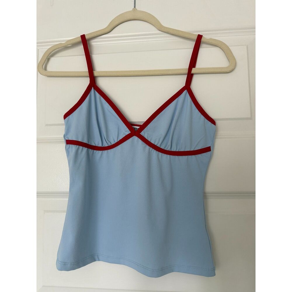 Princess Polly Light Blue Tank Top Red Contrast Stitching US 6 New